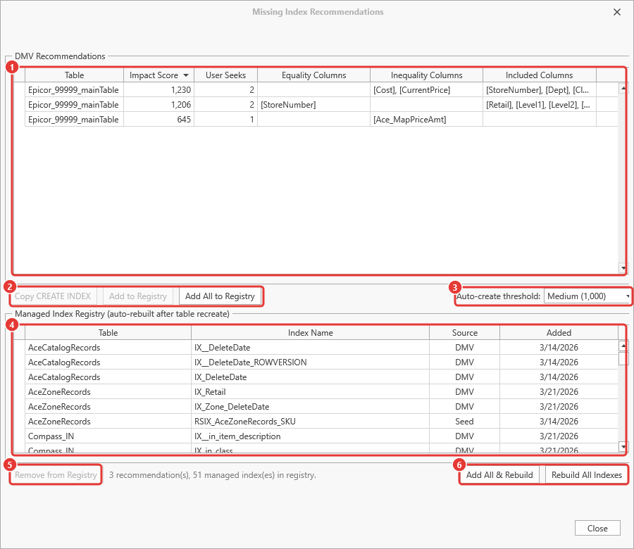Missing Index Recommendations window