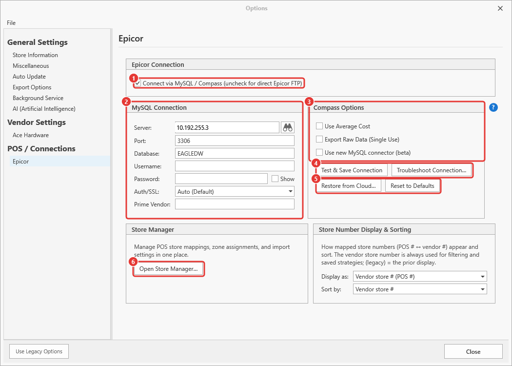 Epicor tab in MySQL / Compass mode