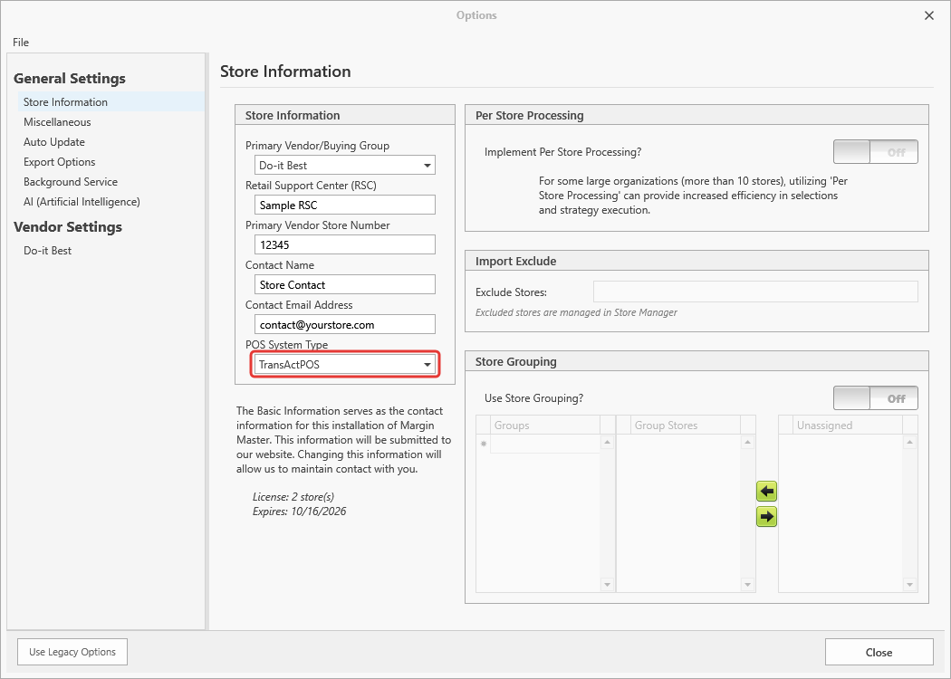 Store Information: POS System Type decides which import runs