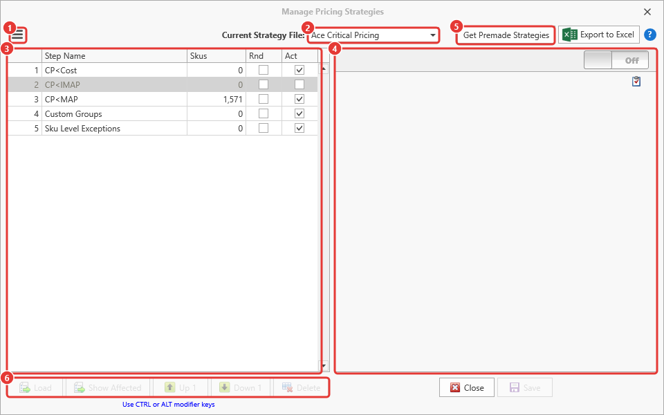 Manage Pricing Strategies window