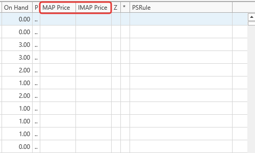 Close-up of the MAP Price and IMAP Price columns