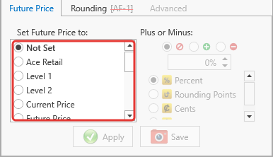 Future Price panel - scroll the Set Future Price to list to MAP Price
